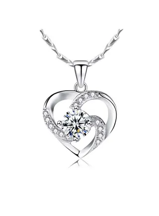 925 Sterling Silver Cubic Zirconia Studded Heart Pendant Necklace 