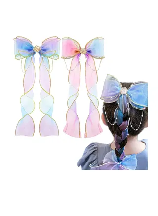 2 Pcs Colorful Ribbon Hair Bows for Girls, Bows Hair Barrettes, Kids Hair Accessories 