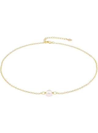 14 Karat Gold Plated Pearl Choker Necklace 