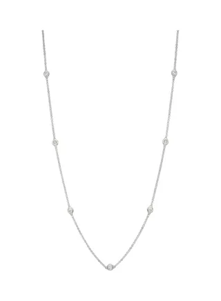 14K White Gold and Diamond Station Necklace for Women One Size 