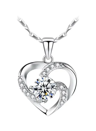 925 Sterling Silver Cubic Zirconia Studded Heart Pendant Necklace 