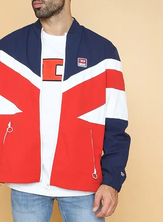Printed Long Sleeves Panelled Jacket Blue/White/Red 