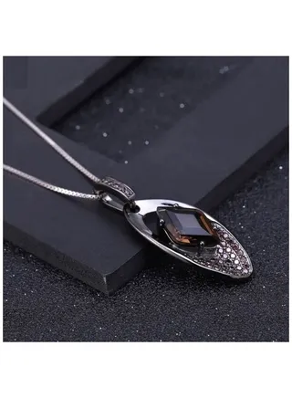 Luxurious s925 silver necklace inlaid with natural smoky quartz stone and smoky zirconia 