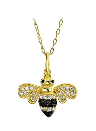 14 Karat Gold Plated 925 Sterling Silver Queen Bee Pendant Necklace 