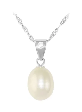 925 Sterling Silver Pearl And Diamond Necklace 