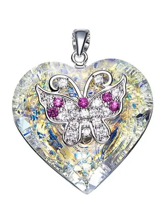 925 Sterling Silver Crystal Studded Butterfly Shaped Pendent Necklace 