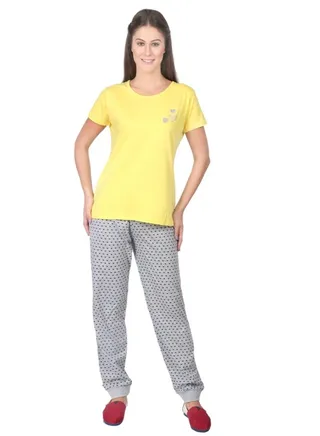 Ladies Women Yellow Pyjama Set 