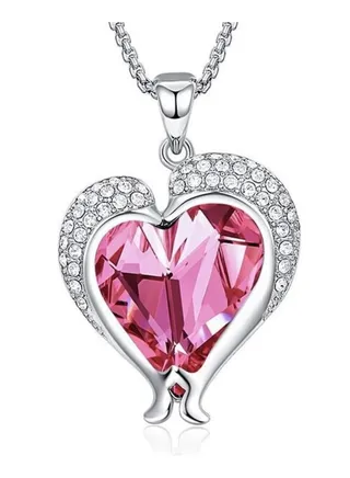 A luxurious s925 sterling silver necklace inlaid with white micro zircon and a piece of pure pink Australian crystal, (length 49 cm). 