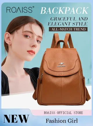 Casual Backpack Women's New All-Match Large-Capacity Soft Leather Schoolbag Outdoor Travel Backpack Ladies Bag 