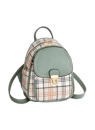 Checked Pattern All-Match Backpack Green 