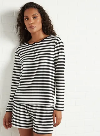 Striped Lounge Shorts Set Black 