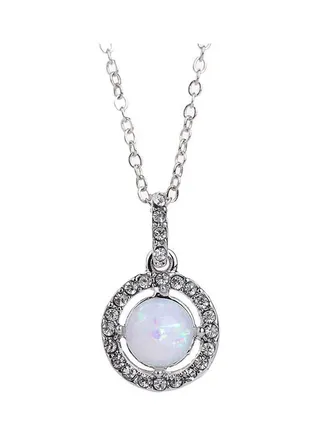 Round Opal Rhinestone Charm Chain Necklace 