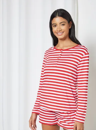 Striped Lounge Shorts Set Red 