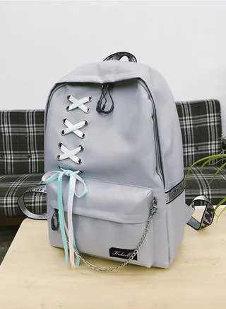 Durable Lacing Zippered Backpack Grey 