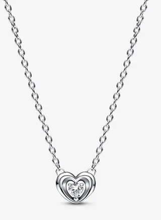 Pandora Moments Women's 925 Silver Radiant Heart shaped Gemstone Pendant with Collar Chain Pendant Necklace Ornament 392494C01-45 