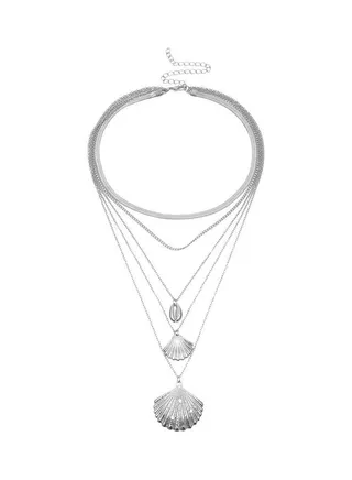 Cubic Zirconia Inlaid Seashell Pendant Multi-Layer Chain Necklace 