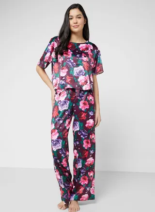 High Waist Floral Print Pyjama Pants 