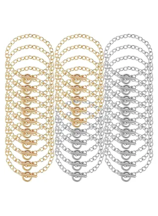40 Pieces Bracelet Chains with OT Toggle Clasp Bracelet Link Chains DIY Jewelry Making Bracelets Chains Round Link Chain Bracelets for Girlfriend Wife Lover Mother (Gold, Silver) 