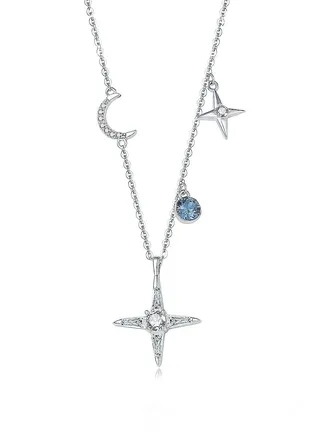 An all-over 925 silver star moon pendant necklace gift box, fashionable gorgeous date gift, temperament and versatile girl 