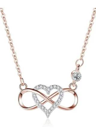 Elegant 925 Sterling Silver Infinity Heart Necklace with Pave Cubic Zirconia and Dangling Solitaire 