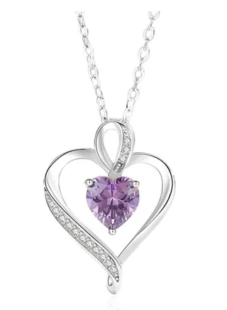 Exquisite 925 Sterling Silver Necklace with Purple Crystal Pendant 