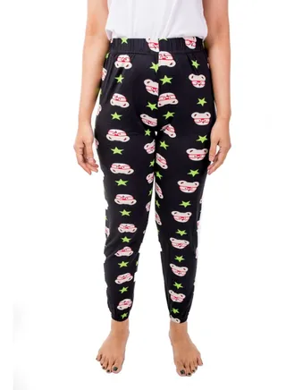 Elasticated Printed Pyjama Black/White/Green 
