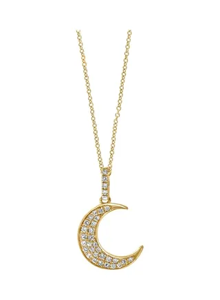14K Yellow Gold and Diamond D'Oro Moon Pendant Necklace for Women One Size 
