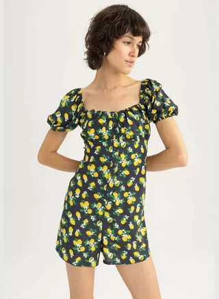 Relaxed Fit Patterned Square Neck Romper