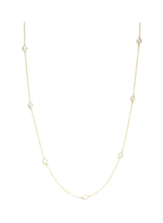 14K Yellow Gold and Diamond Station Necklace for Women One Size 