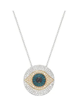 14K Two Tone Gold and Diamond Evil Eye Pendant Necklace for Women One Size 