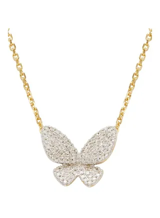 14K Yellow Goldplated Sterling Silver and 0.38 TCW Diamond Butterfly Pendant Necklace for Women 16 Inches One Size 