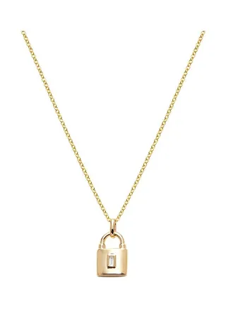 14K Yellow Gold and 0.02 TCW Diamond Padlock Pendant Necklace for Women One Size 