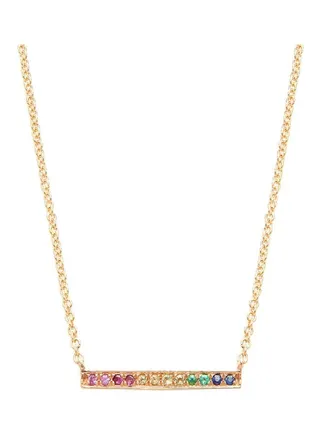 14K Rose Gold Sapphire and Emerald Bar Necklace for Women One Size 