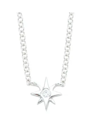 14K White Gold and 0.02 TCW Diamond Starburst Pendant Necklace for Women One Size 