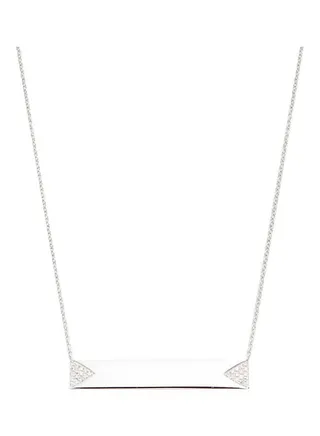 14K White Gold and 0.07 TCW Diamond Double Triangle Nameplate Pendant Necklace for Women 16 Inches One Size 