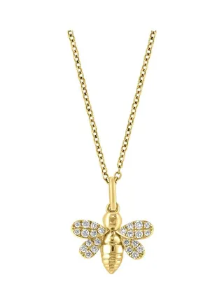14K Yellow Gold and 0.15 TCW Diamond Bee Pendant Necklace for Women One Size 