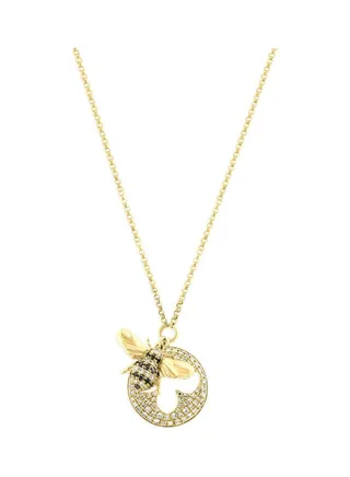 14K Yellow Gold and 0.48 TCW Diamond Bee Charm Necklace for Women One Size 
