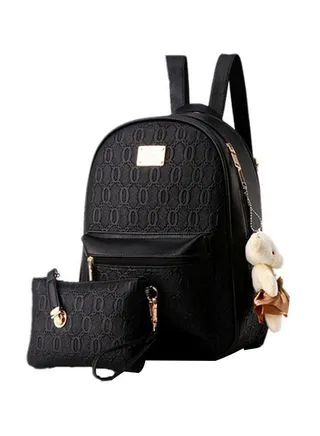 Pack Of 2 Leather Wallet And Backpack Black 