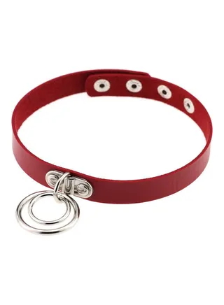 Adjustable Double Loop Faux Leather Choker Collar 