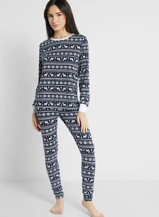 Crew Neck Printed Shirt & Pyjama Set 