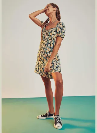 Relaxed Fit Patterned Square Neck Romper