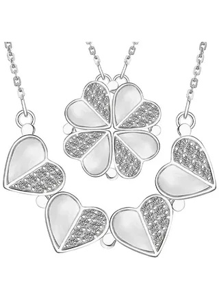 Sterling Silver Four Leaf Clover Necklace With Cubic Zirconia, Silver Heart Magnetic Necklace For Women, Lucky Clover Charm Pendant 