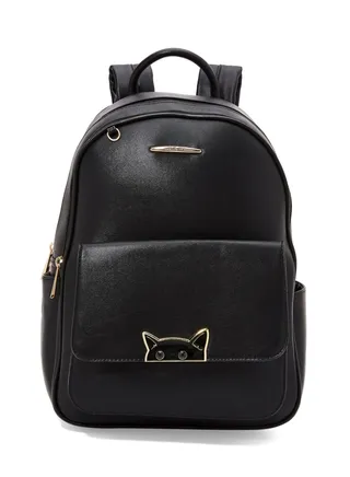 Faux Leather Backpack Black 