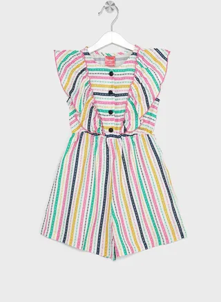 Nauti Nati Girls Striped With Ruffles Playsuit 
