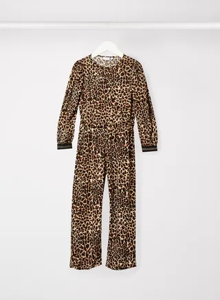 Girls Leopard Print Jumpsuit Black 