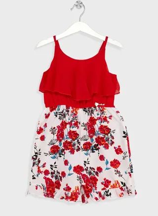 Nauti Nati Girls Floral Printed Shoulder Straps Ruffles Playsuit Jumpsuit 
