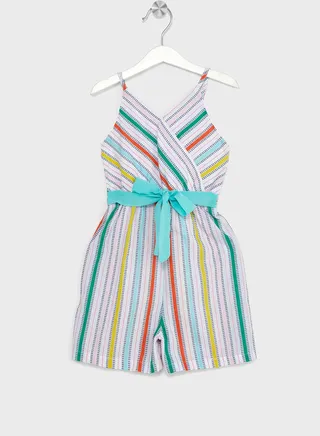 Nauti Nati Girls Shoulder Strapped Striped Cotton Jumpsuit 