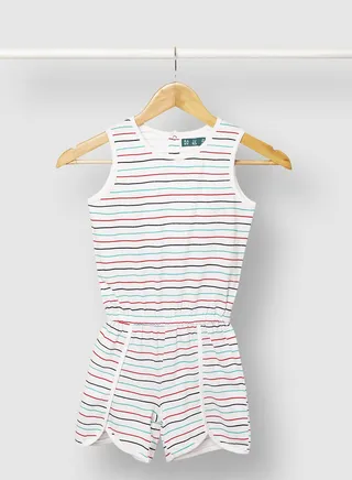 Cotton Girls Stripes Playsuit White/Red/Blue 