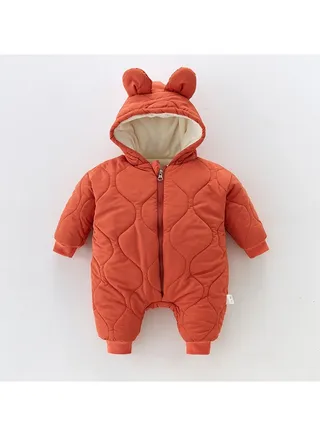Infant Hooded Fashionable Plush And Cotton Jumpsuit 