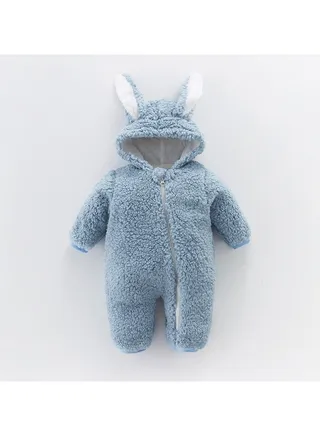 Infant Autumn And Winter Hooded And Thickened Jumpsuit 